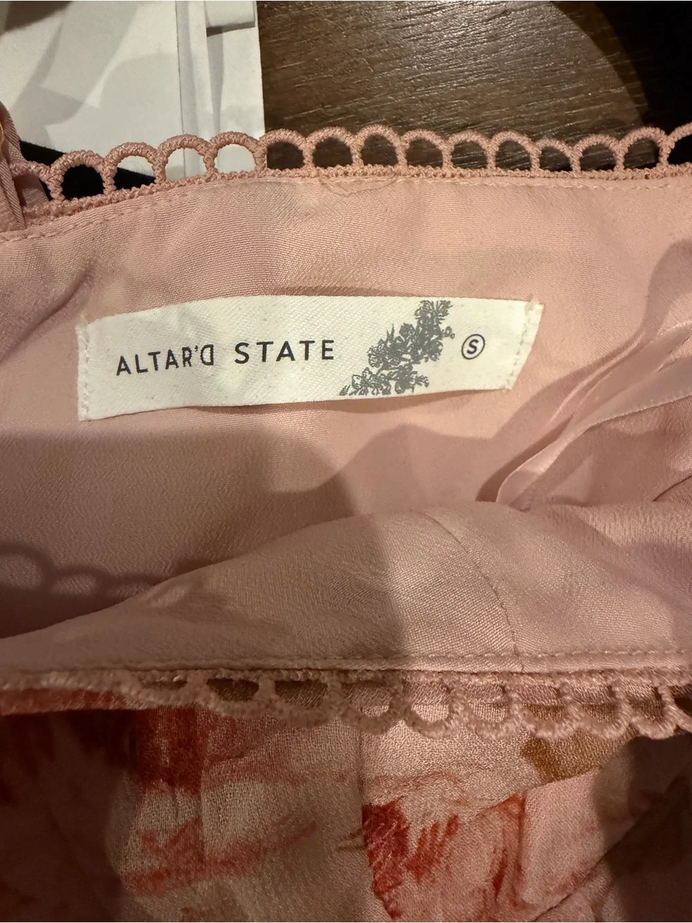 Altar'd State Dusty Pink Floral Dress with Lace Trim - Picture 3 of 5